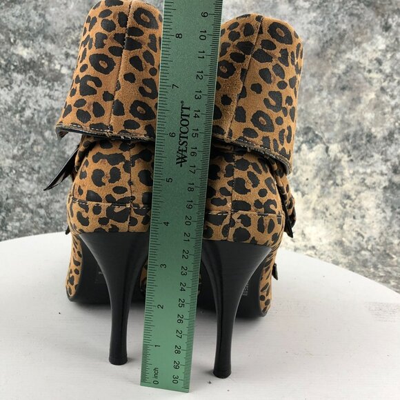 Colin Stuart Women's 8B Leopard Print Suede Bow Slouch Folded Shaft Booties - Picture 5 of 12